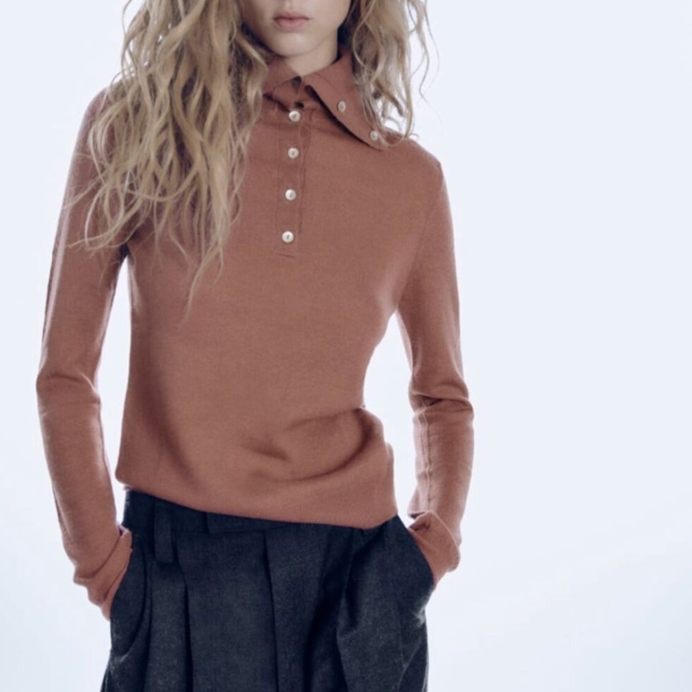 Zara Wool Sweater with Buttons, rose